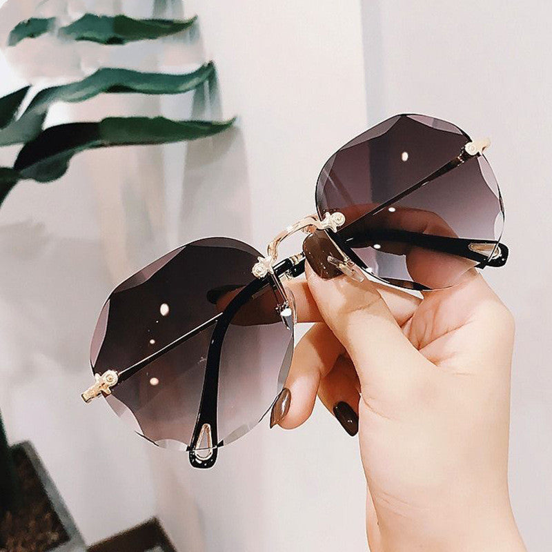 Women's Rimless Trimmed Polygon Shaped Sunglasses