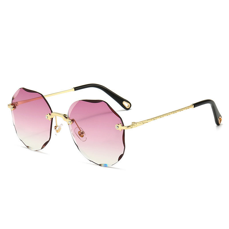 Women's Rimless Trimmed Polygon Shaped Sunglasses