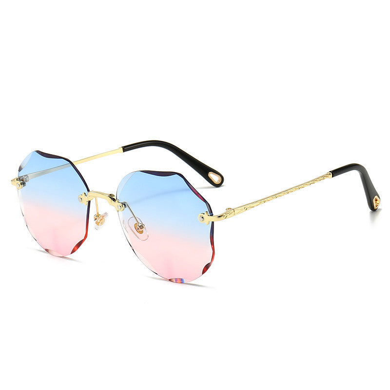 Women's Rimless Trimmed Polygon Shaped Sunglasses