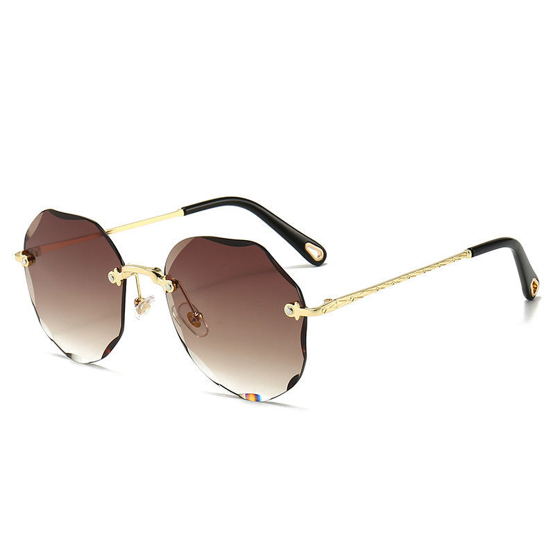 Women's Rimless Trimmed Polygon Shaped Sunglasses